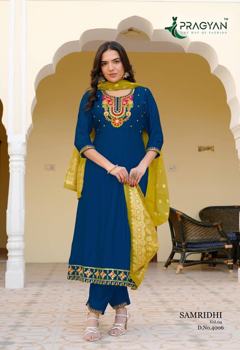 SAMRIDDHI VOL 4 by Pragyan 4001 To 4008 Series Beautiful Fancy Stylish Colourful casual wear Premium Vichitra Dresses At Wholesale Price
